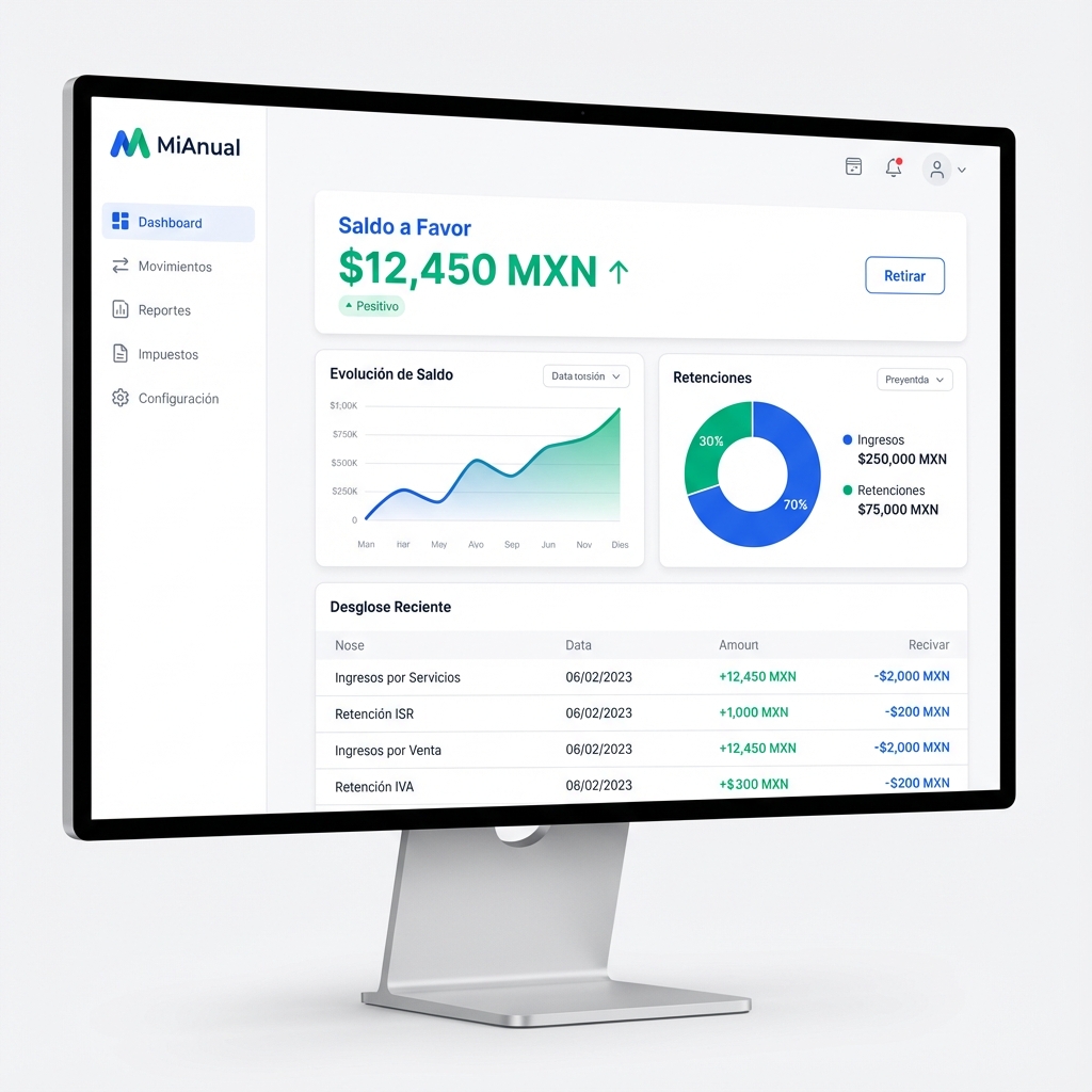 Dashboard MiAnual con gráficas de ingresos y retenciones
